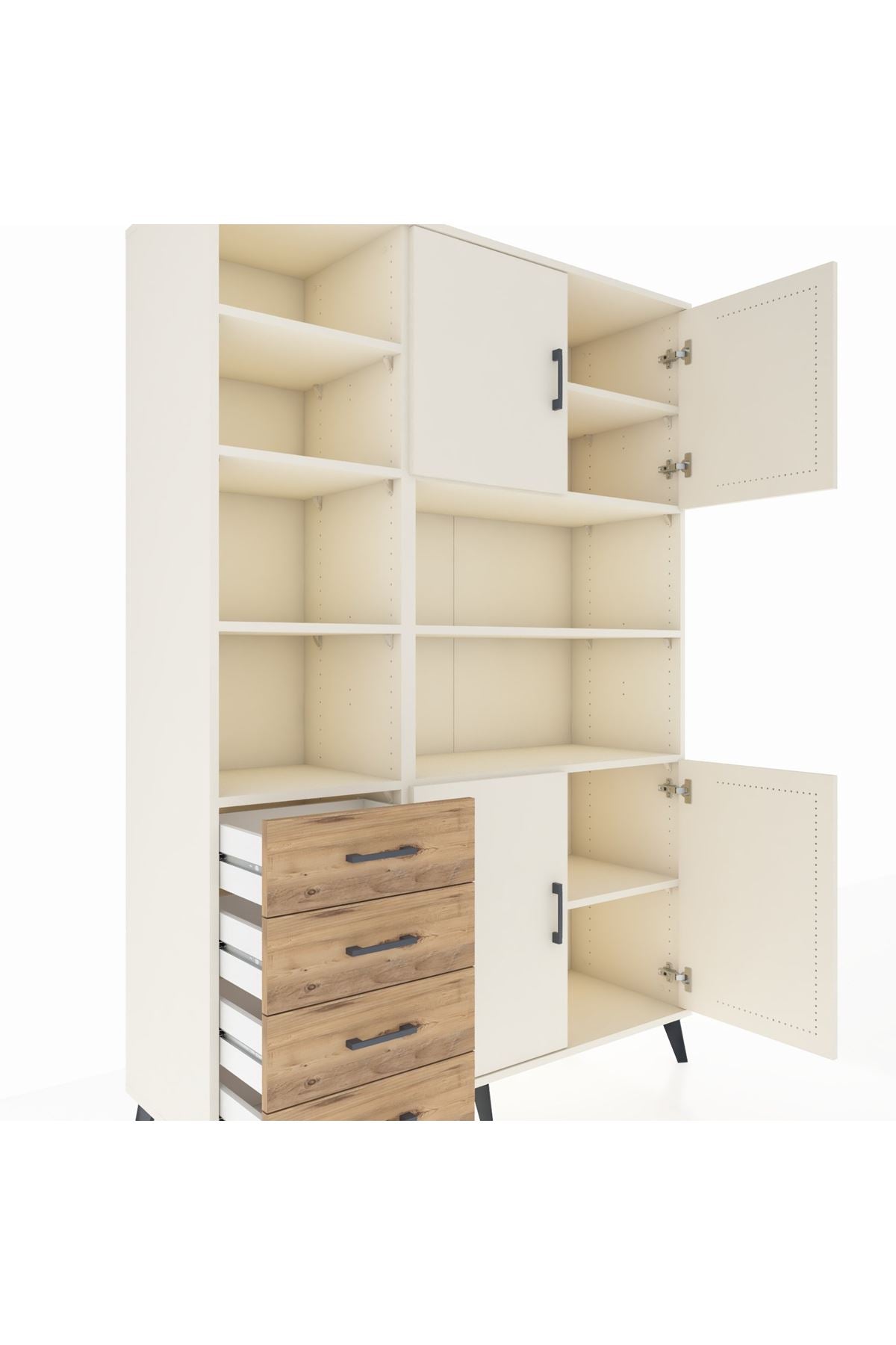 Hyperion Dolap 9 Raflı 4 Çekmeceli 4 Kapaklı 132x44x195 Aytaşı-Aytaşı/Çam