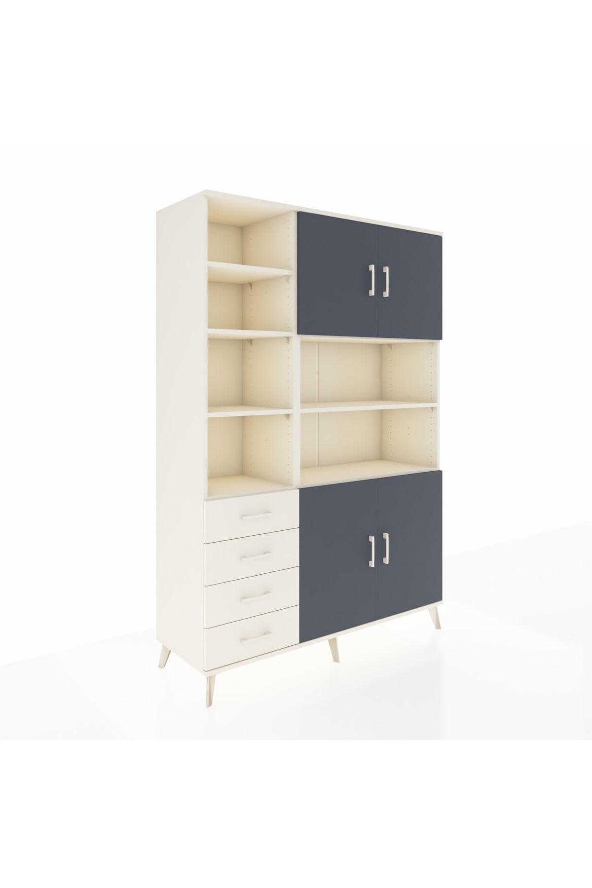 Hyperion Dolap 9 Raflı 4 Çekmeceli 4 Kapaklı 132x44x195 Aytaşı-Antrasit/Aytaşı