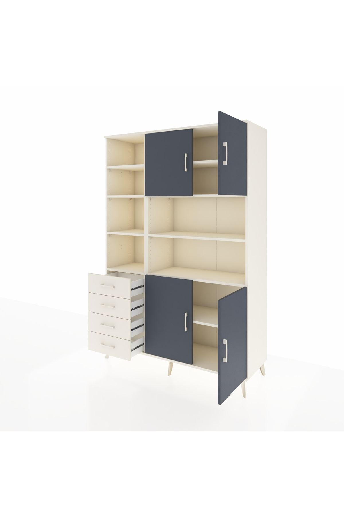 Hyperion Dolap 9 Raflı 4 Çekmeceli 4 Kapaklı 132x44x195 Aytaşı-Antrasit/Aytaşı