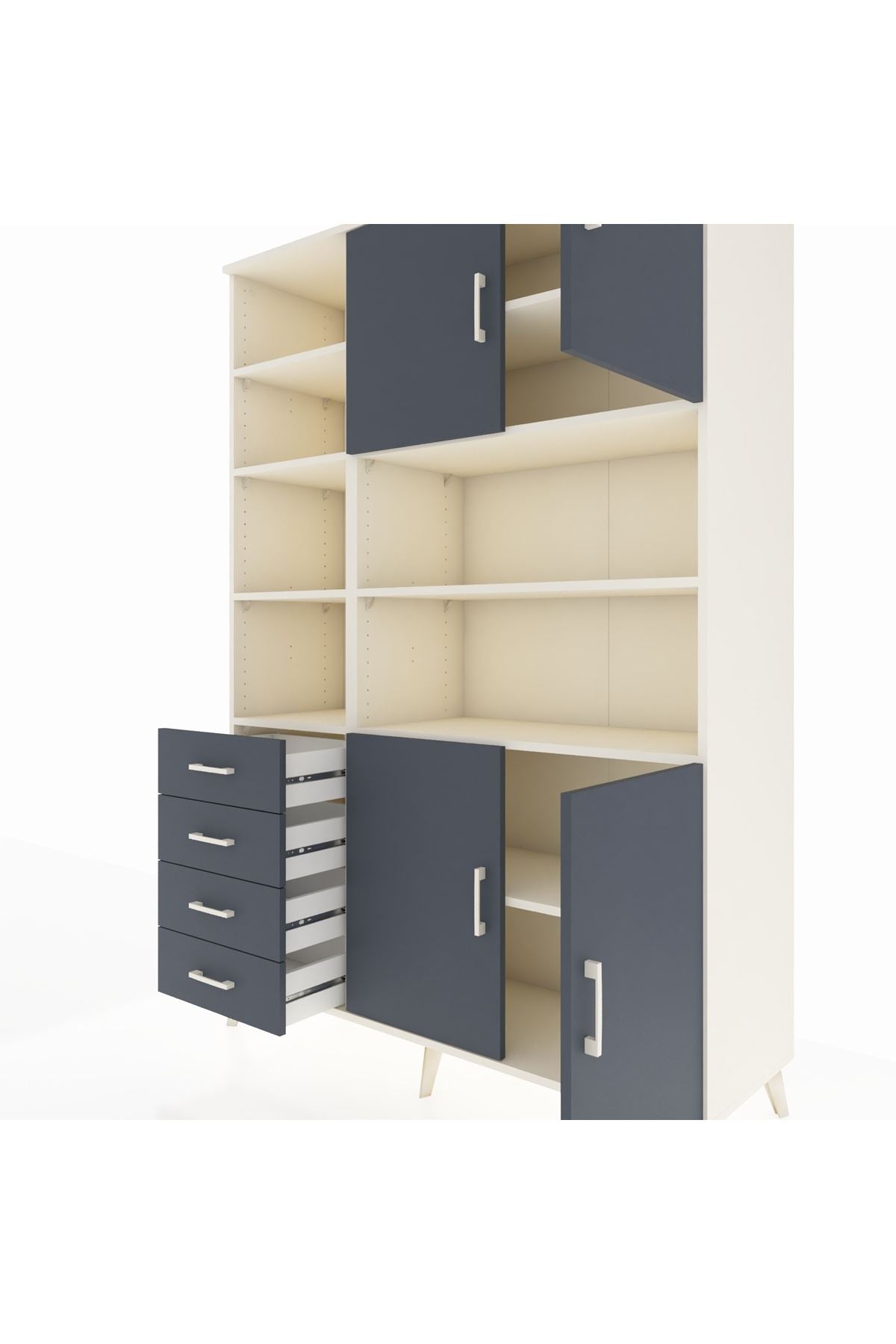 Hyperion Dolap 9 Raflı 4 Çekmeceli 4 Kapaklı 132x44x195 Aytaşı-Antrasit/Antrasit