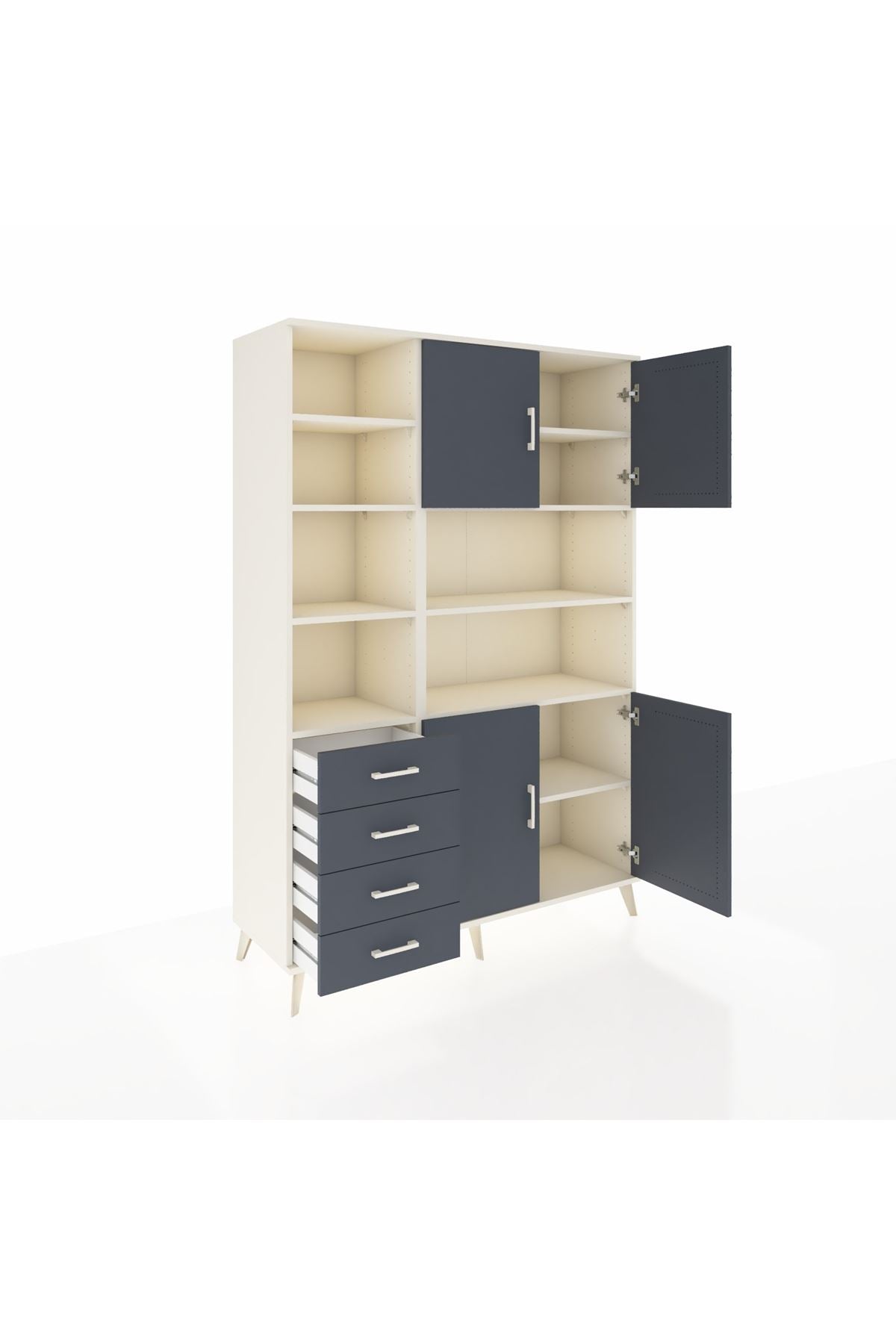 Hyperion Dolap 9 Raflı 4 Çekmeceli 4 Kapaklı 132x44x195 Aytaşı-Antrasit/Antrasit