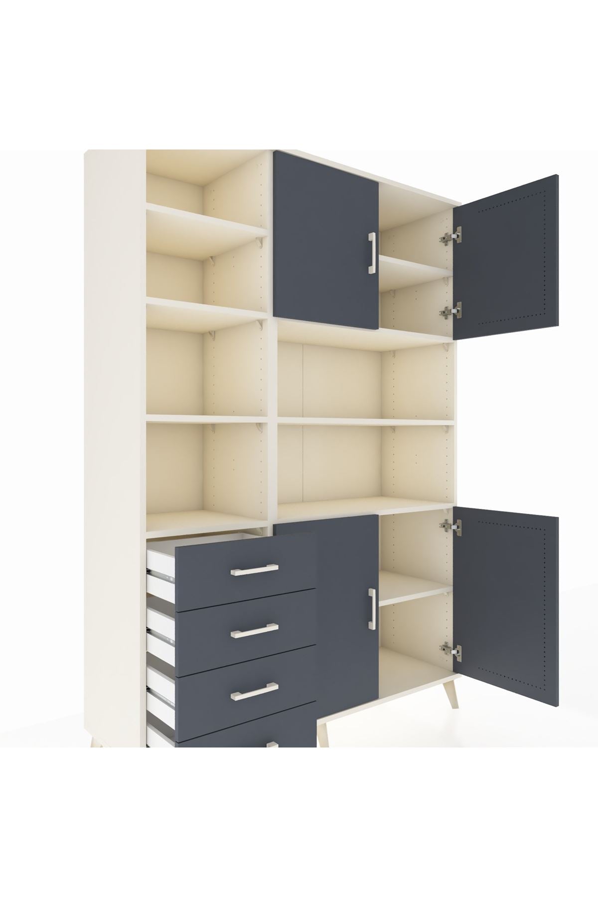 Hyperion Dolap 9 Raflı 4 Çekmeceli 4 Kapaklı 132x44x195 Aytaşı-Antrasit/Antrasit