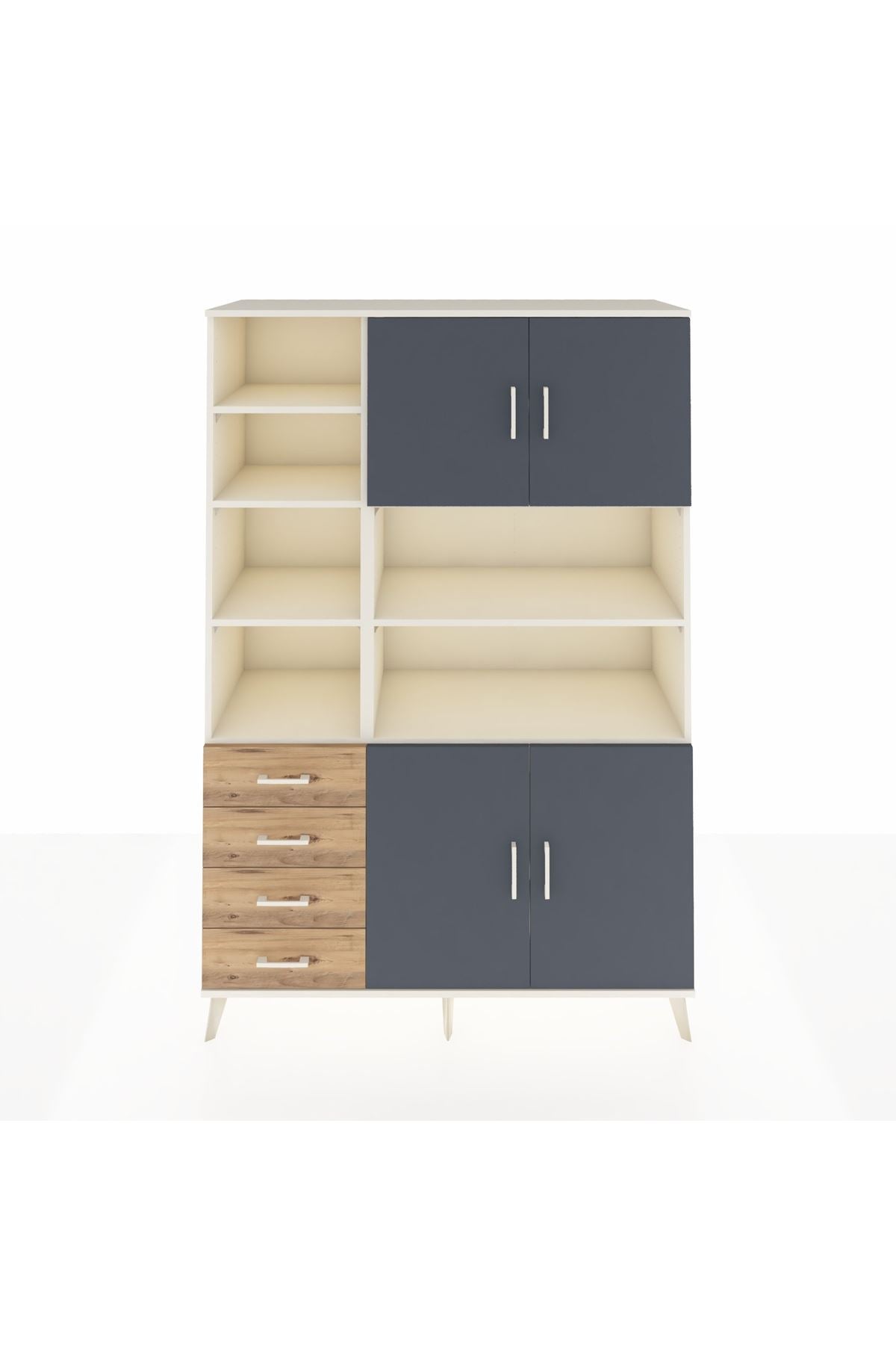 Hyperion Dolap 9 Raflı 4 Çekmeceli 4 Kapaklı 132x44x195 Aytaşı-Antrasit/Çam