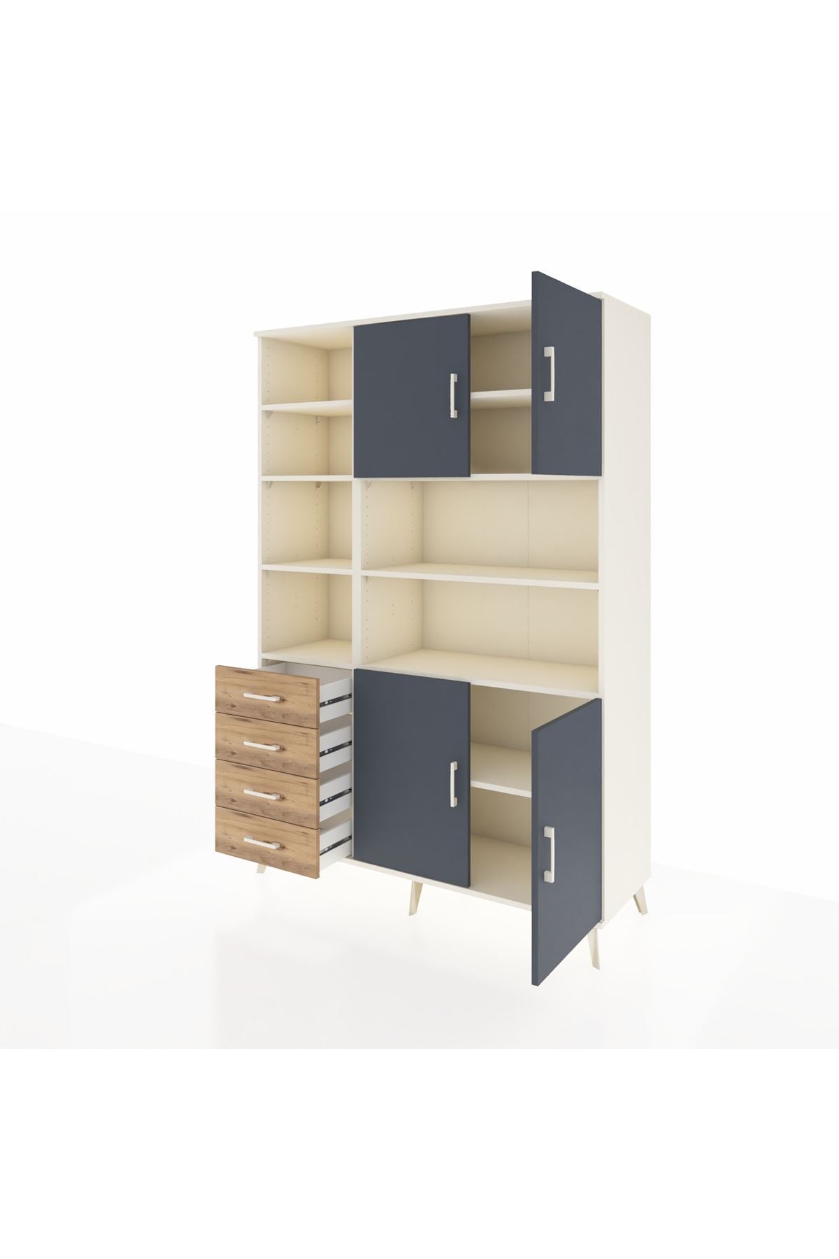 Hyperion Dolap 9 Raflı 4 Çekmeceli 4 Kapaklı 132x44x195 Aytaşı-Antrasit/Çam