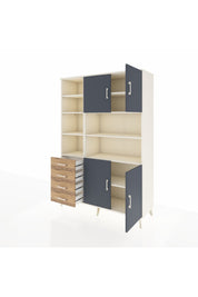 Hyperion Dolap 9 Raflı 4 Çekmeceli 4 Kapaklı 132x44x195 Aytaşı-Antrasit/Çam