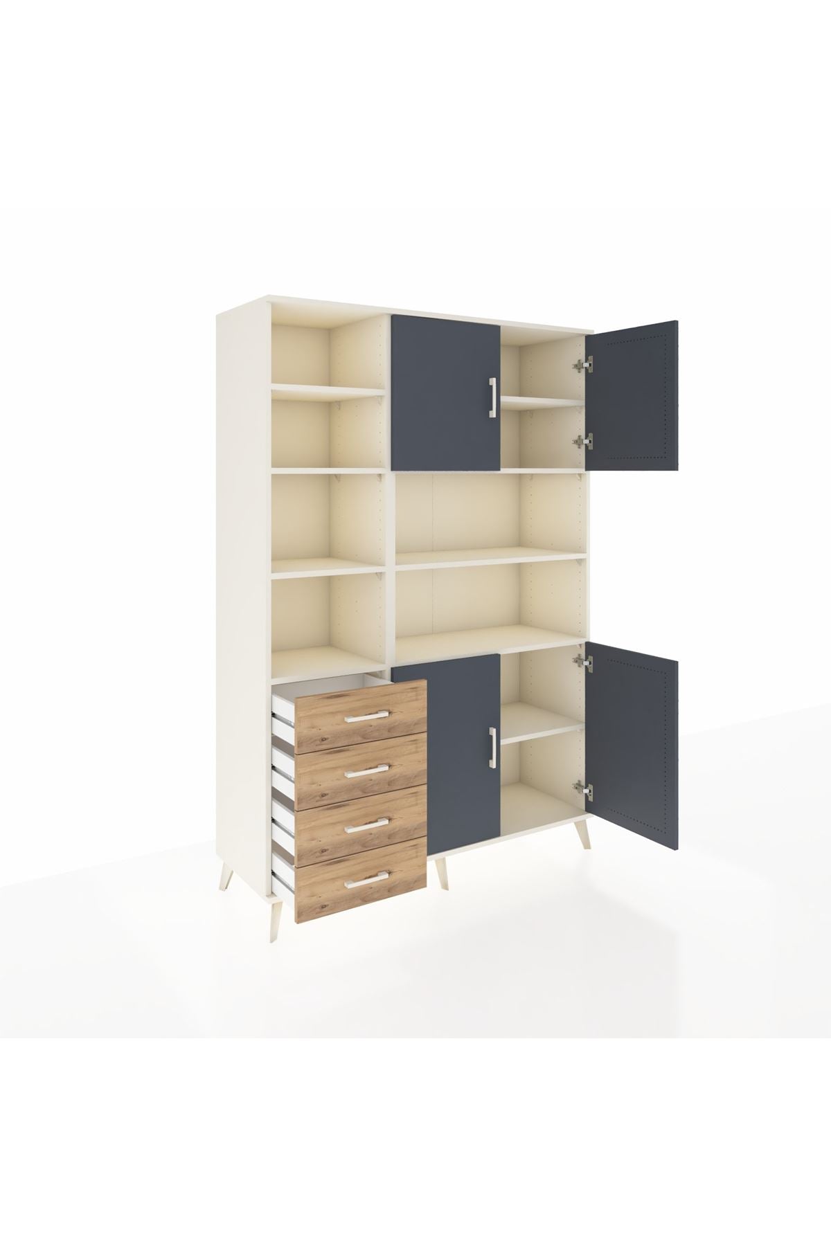 Hyperion Dolap 9 Raflı 4 Çekmeceli 4 Kapaklı 132x44x195 Aytaşı-Antrasit/Çam