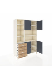 Hyperion Dolap 9 Raflı 4 Çekmeceli 4 Kapaklı 132x44x195 Aytaşı-Antrasit/Çam