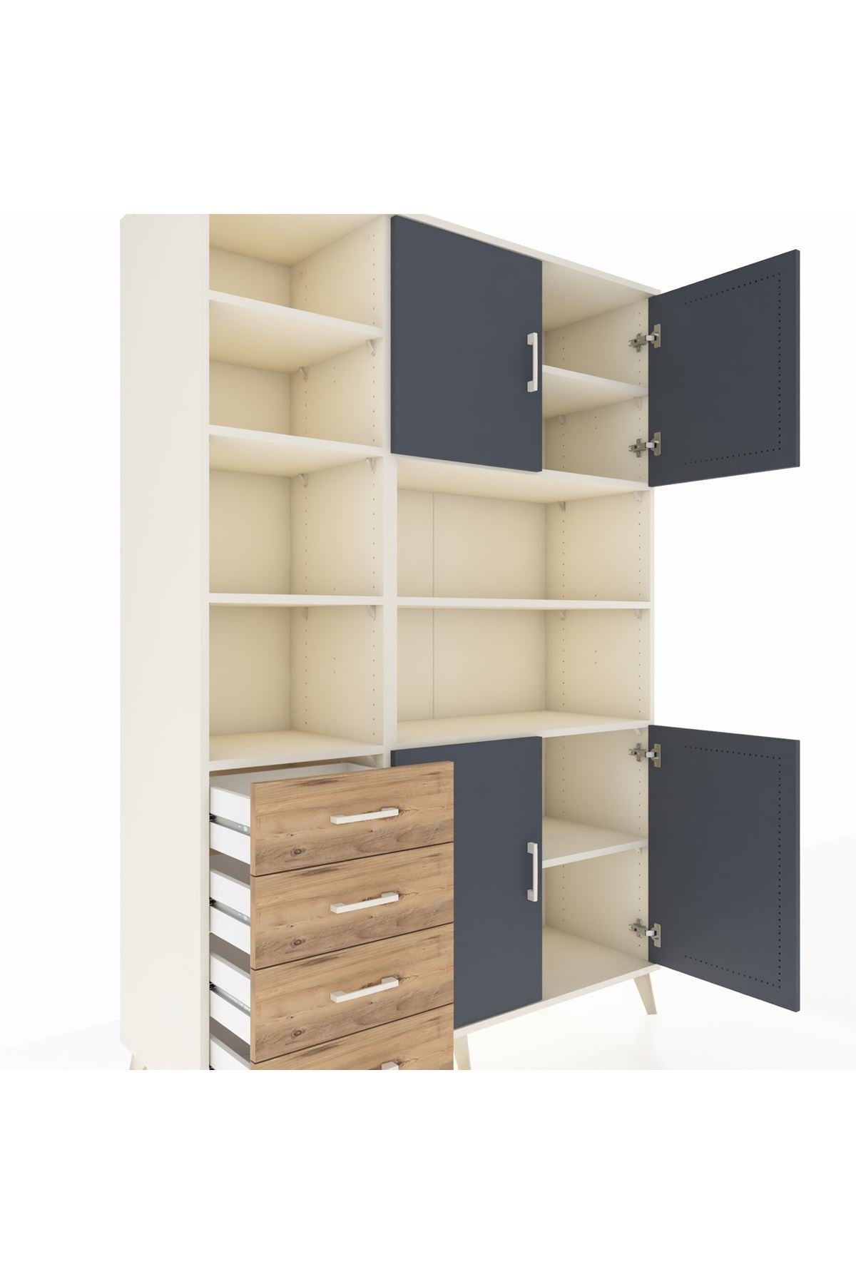 Hyperion Dolap 9 Raflı 4 Çekmeceli 4 Kapaklı 132x44x195 Aytaşı-Antrasit/Çam