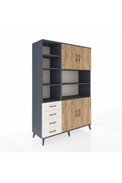 Hyperion Dolap 9 Raflı 4 Çekmeceli 4 Kapaklı 132x44x195 Antrasit-Çam/Aytaşı