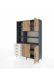Hyperion Dolap 9 Raflı 4 Çekmeceli 4 Kapaklı 132x44x195 Antrasit-Çam/Aytaşı