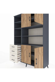 Hyperion Dolap 9 Raflı 4 Çekmeceli 4 Kapaklı 132x44x195 Antrasit-Çam/Aytaşı