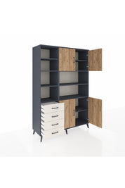 Hyperion Dolap 9 Raflı 4 Çekmeceli 4 Kapaklı 132x44x195 Antrasit-Çam/Aytaşı