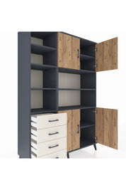 Hyperion Dolap 9 Raflı 4 Çekmeceli 4 Kapaklı 132x44x195 Antrasit-Çam/Aytaşı