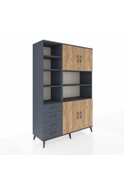 Hyperion Dolap 9 Raflı 4 Çekmeceli 4 Kapaklı 132x44x195 Antrasit-Çam/Antrasit