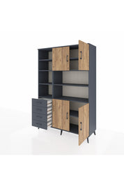 Hyperion Dolap 9 Raflı 4 Çekmeceli 4 Kapaklı 132x44x195 Antrasit-Çam/Antrasit