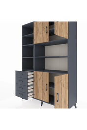 Hyperion Dolap 9 Raflı 4 Çekmeceli 4 Kapaklı 132x44x195 Antrasit-Çam/Antrasit