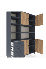 Hyperion Dolap 9 Raflı 4 Çekmeceli 4 Kapaklı 132x44x195 Antrasit-Çam/Antrasit