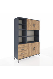 Hyperion Dolap 9 Raflı 4 Çekmeceli 4 Kapaklı 132x44x195 Antrasit-Çam/Çam