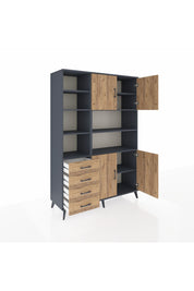Hyperion Dolap 9 Raflı 4 Çekmeceli 4 Kapaklı 132x44x195 Antrasit-Çam/Çam