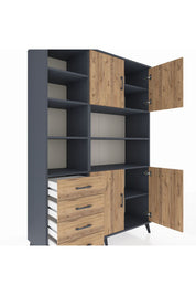 Hyperion Dolap 9 Raflı 4 Çekmeceli 4 Kapaklı 132x44x195 Antrasit-Çam/Çam