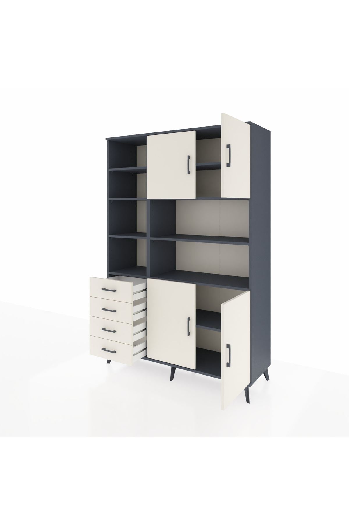 Hyperion Dolap 9 Raflı 4 Çekmeceli 4 Kapaklı 132x44x195 Antrasit-Aytaşı/Aytaşı