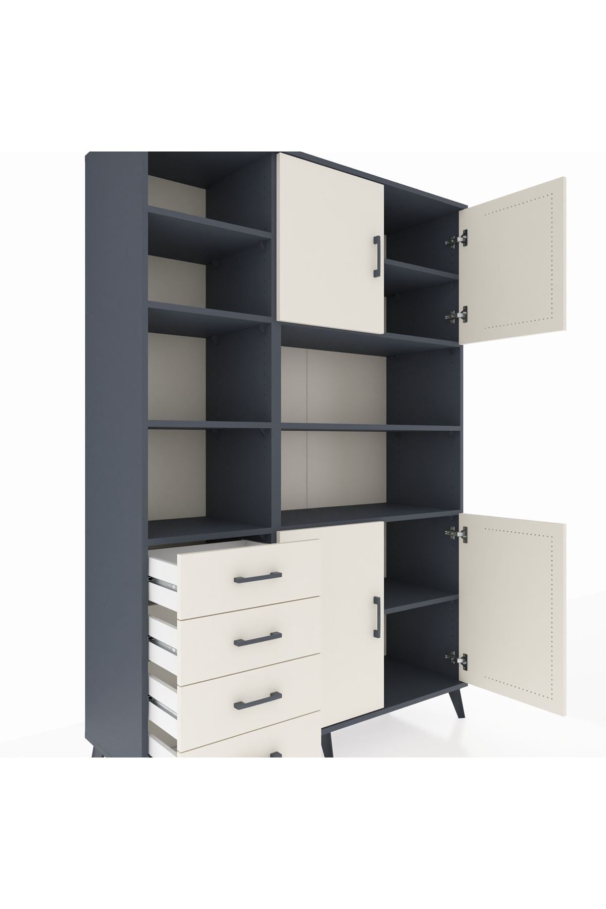 Hyperion Dolap 9 Raflı 4 Çekmeceli 4 Kapaklı 132x44x195 Antrasit-Aytaşı/Aytaşı