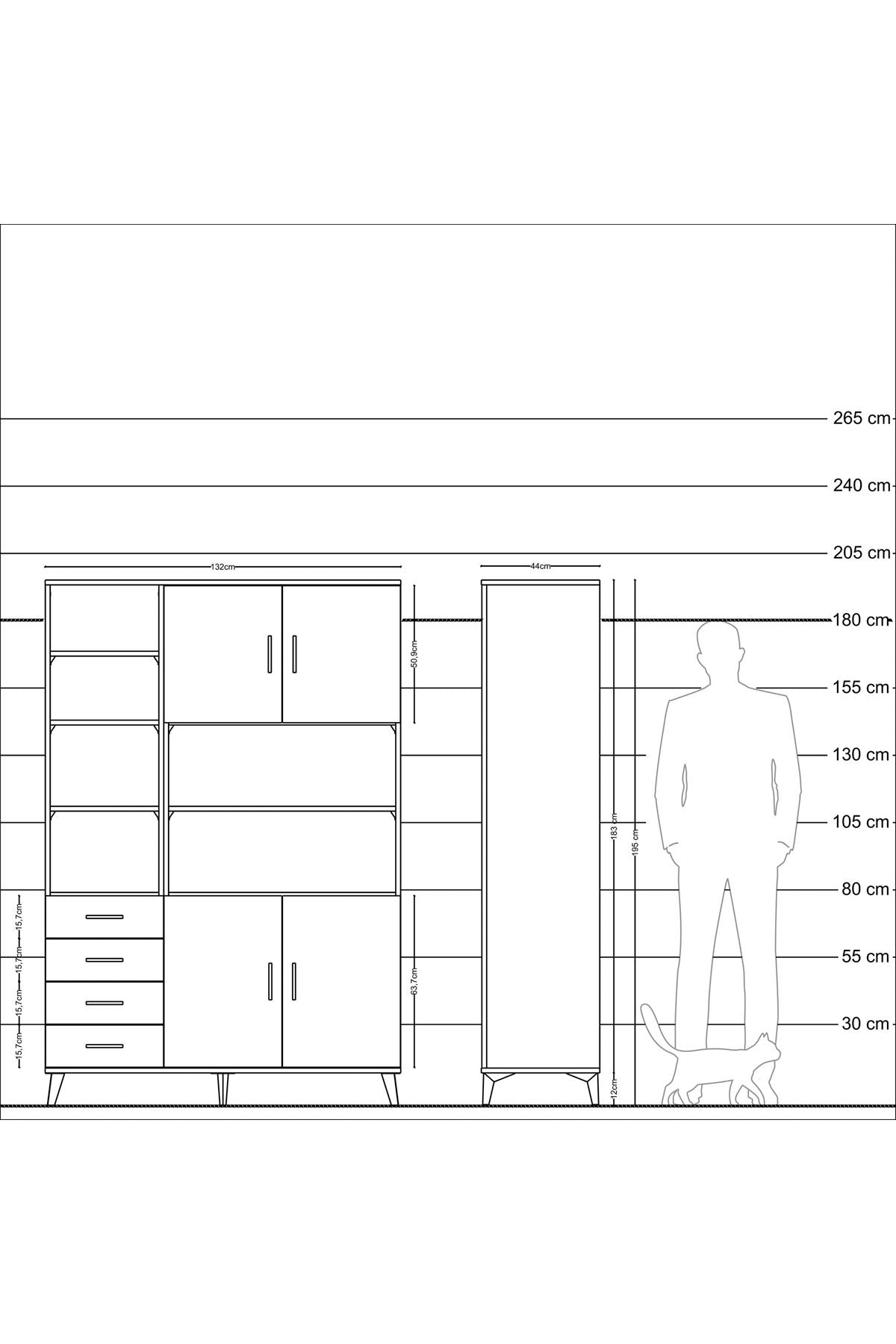 Hyperion Dolap 9 Raflı 4 Çekmeceli 4 Kapaklı 132x44x195 Antrasit-Aytaşı/Aytaşı