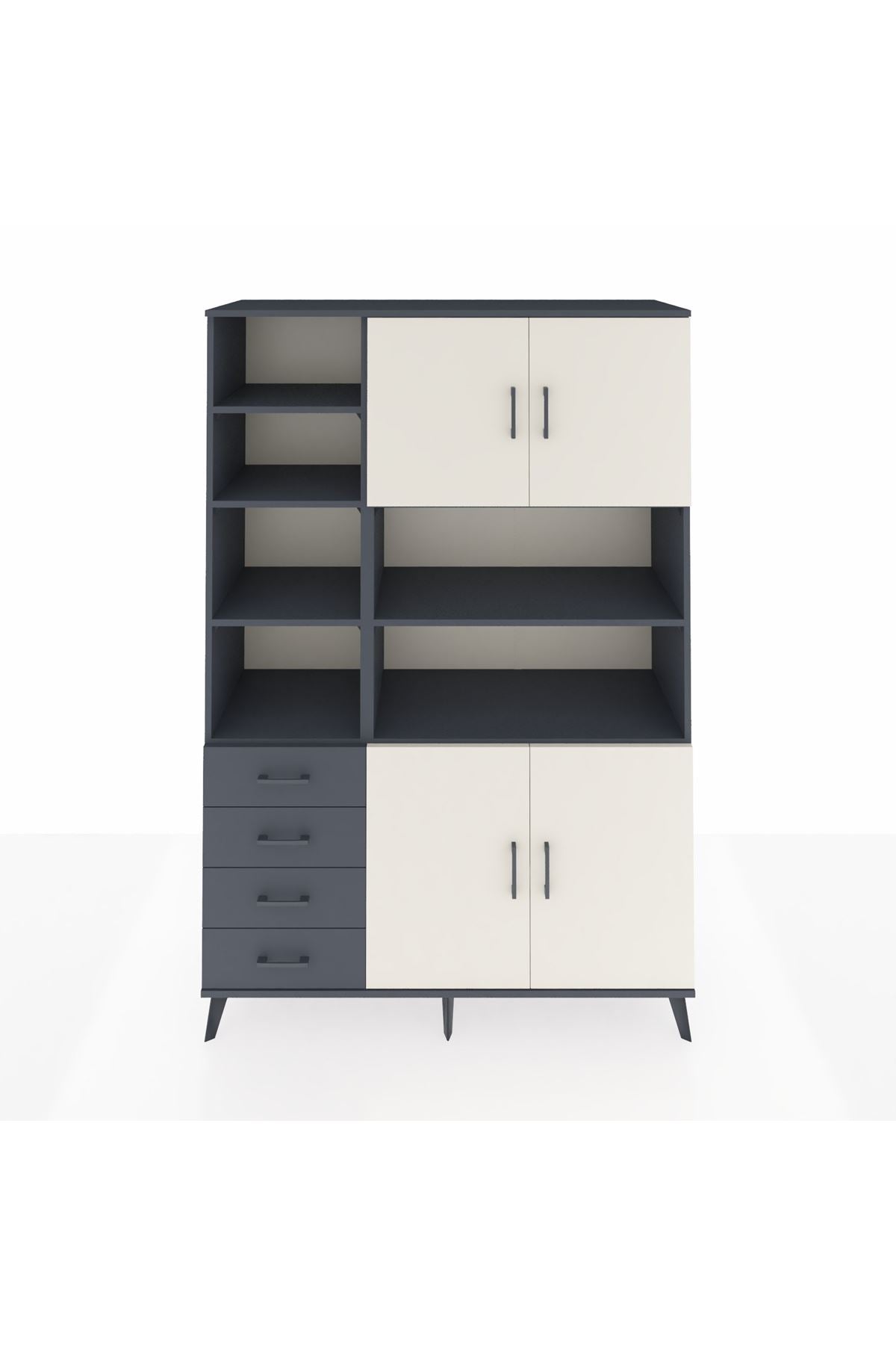 Hyperion Dolap 9 Raflı 4 Çekmeceli 4 Kapaklı 132x44x195 Antrasit-Aytaşı/Antrasit