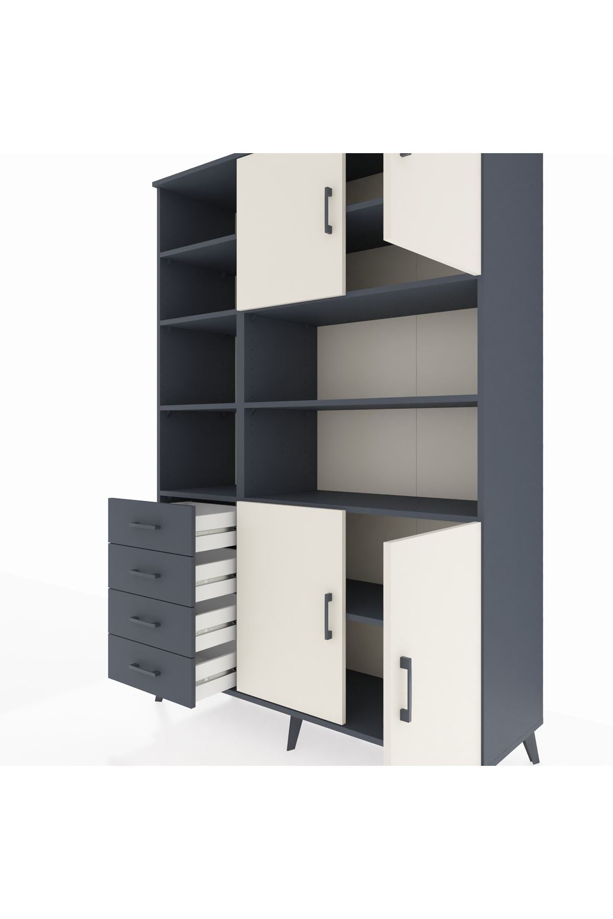 Hyperion Dolap 9 Raflı 4 Çekmeceli 4 Kapaklı 132x44x195 Antrasit-Aytaşı/Antrasit