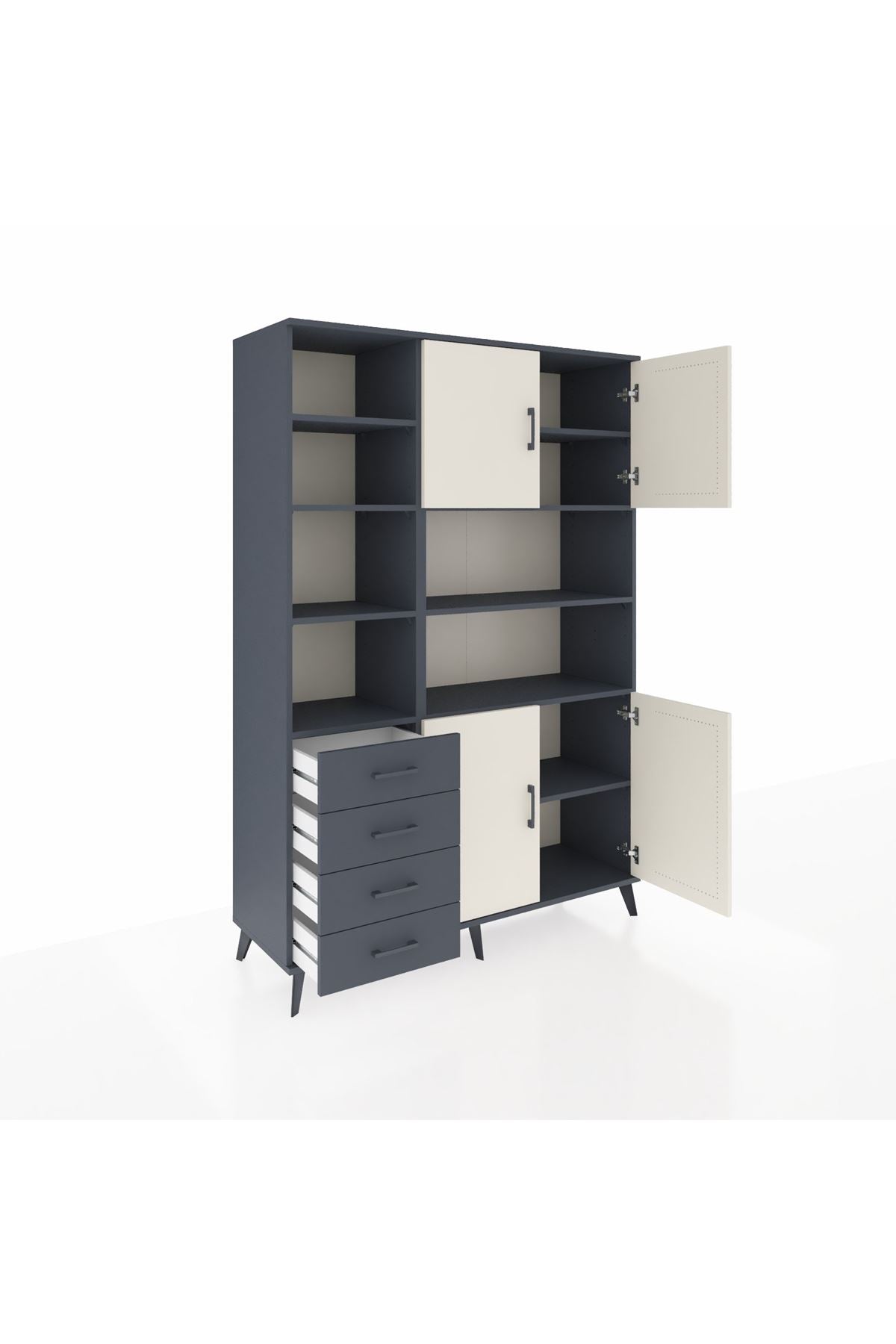 Hyperion Dolap 9 Raflı 4 Çekmeceli 4 Kapaklı 132x44x195 Antrasit-Aytaşı/Antrasit