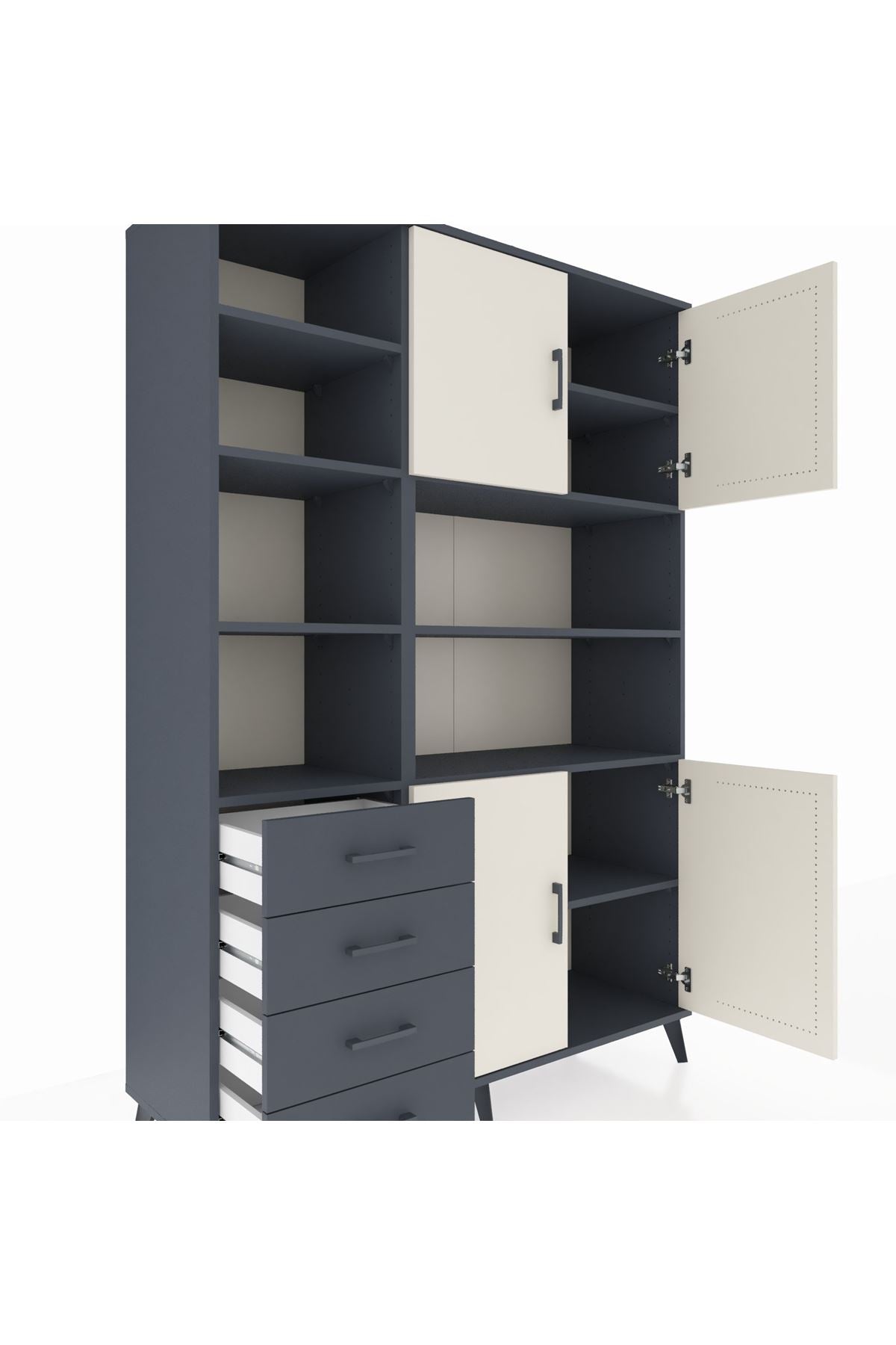Hyperion Dolap 9 Raflı 4 Çekmeceli 4 Kapaklı 132x44x195 Antrasit-Aytaşı/Antrasit