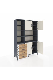 Hyperion Dolap 9 Raflı 4 Çekmeceli 4 Kapaklı 132x44x195 Antrasit-Aytaşı/Çam