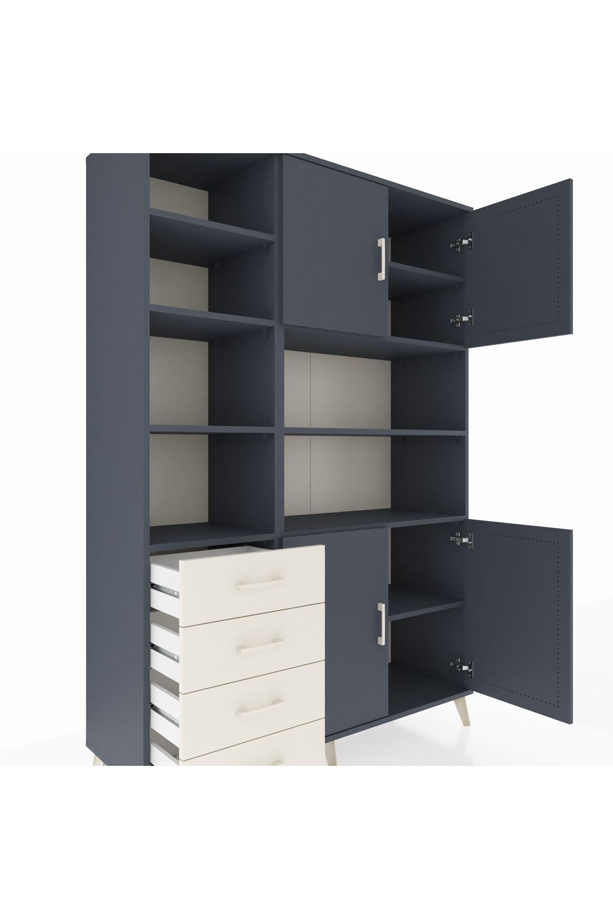 Hyperion Dolap 9 Raflı 4 Çekmeceli 4 Kapaklı 132x44x195 Antrasit-Antrasit/Aytaşı