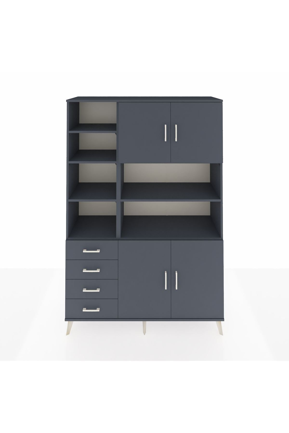 Hyperion Dolap 9 Raflı 4 Çekmeceli 4 Kapaklı 132x44x195 Antrasit-Antrasit/Antrasit
