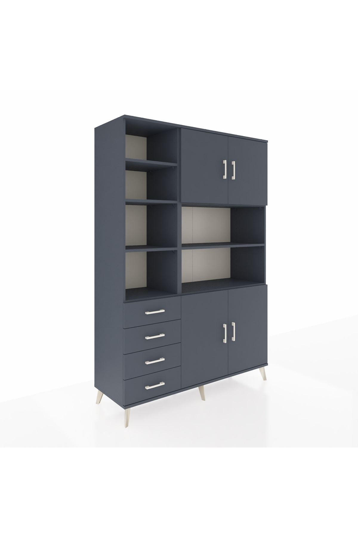 Hyperion Dolap 9 Raflı 4 Çekmeceli 4 Kapaklı 132x44x195 Antrasit-Antrasit/Antrasit