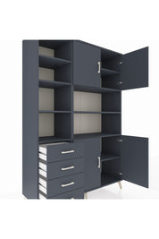 Hyperion Dolap 9 Raflı 4 Çekmeceli 4 Kapaklı 132x44x195 Antrasit-Antrasit/Antrasit