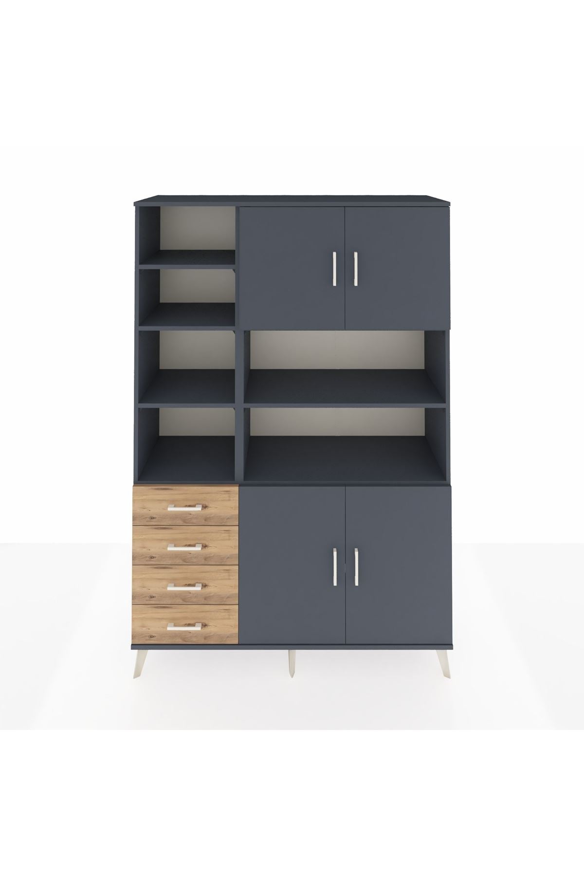 Hyperion Dolap 9 Raflı 4 Çekmeceli 4 Kapaklı 132x44x195 Antrasit-Antrasit/Çam