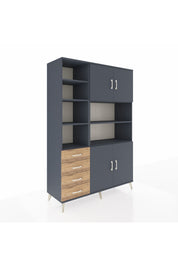 Hyperion Dolap 9 Raflı 4 Çekmeceli 4 Kapaklı 132x44x195 Antrasit-Antrasit/Çam