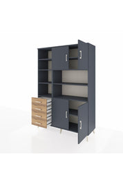 Hyperion Dolap 9 Raflı 4 Çekmeceli 4 Kapaklı 132x44x195 Antrasit-Antrasit/Çam