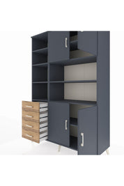 Hyperion Dolap 9 Raflı 4 Çekmeceli 4 Kapaklı 132x44x195 Antrasit-Antrasit/Çam