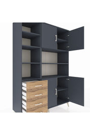 Hyperion Dolap 9 Raflı 4 Çekmeceli 4 Kapaklı 132x44x195 Antrasit-Antrasit/Çam