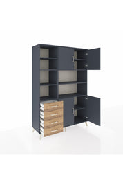 Hyperion Dolap 9 Raflı 4 Çekmeceli 4 Kapaklı 132x44x195 Antrasit-Antrasit/Çam