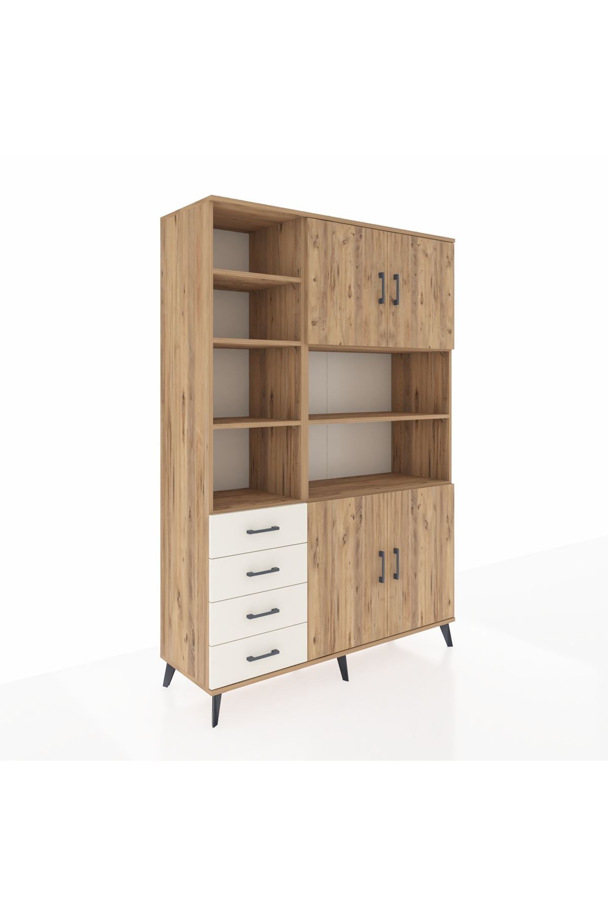 Hyperion Dolap 9 Raflı 4 Çekmeceli 4 Kapaklı 132x44x195 Çam-Çam/Aytaşı