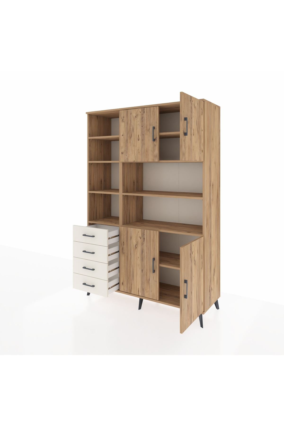 Hyperion Dolap 9 Raflı 4 Çekmeceli 4 Kapaklı 132x44x195 Çam-Çam/Aytaşı