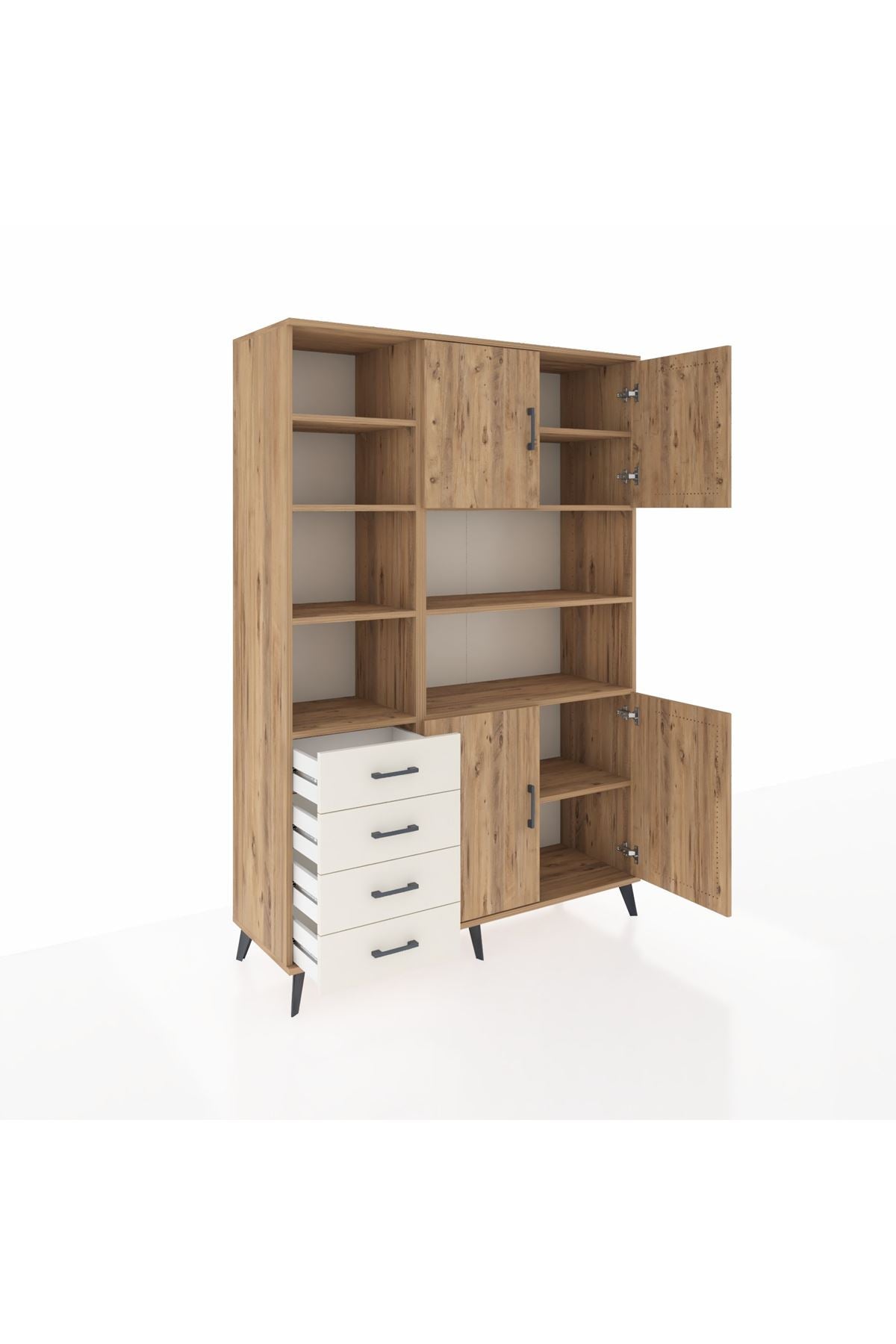 Hyperion Dolap 9 Raflı 4 Çekmeceli 4 Kapaklı 132x44x195 Çam-Çam/Aytaşı