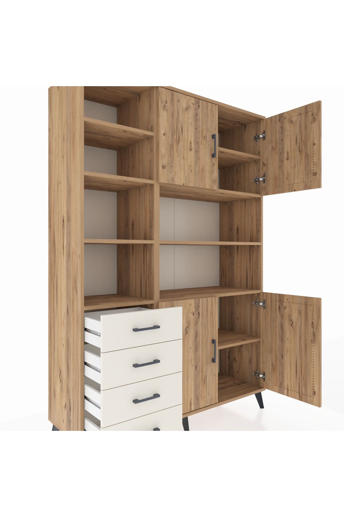 Hyperion Dolap 9 Raflı 4 Çekmeceli 4 Kapaklı 132x44x195 Çam-Çam/Aytaşı