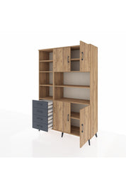 Hyperion Dolap 9 Raflı 4 Çekmeceli 4 Kapaklı 132x44x195 Çam-Çam/Antrasit