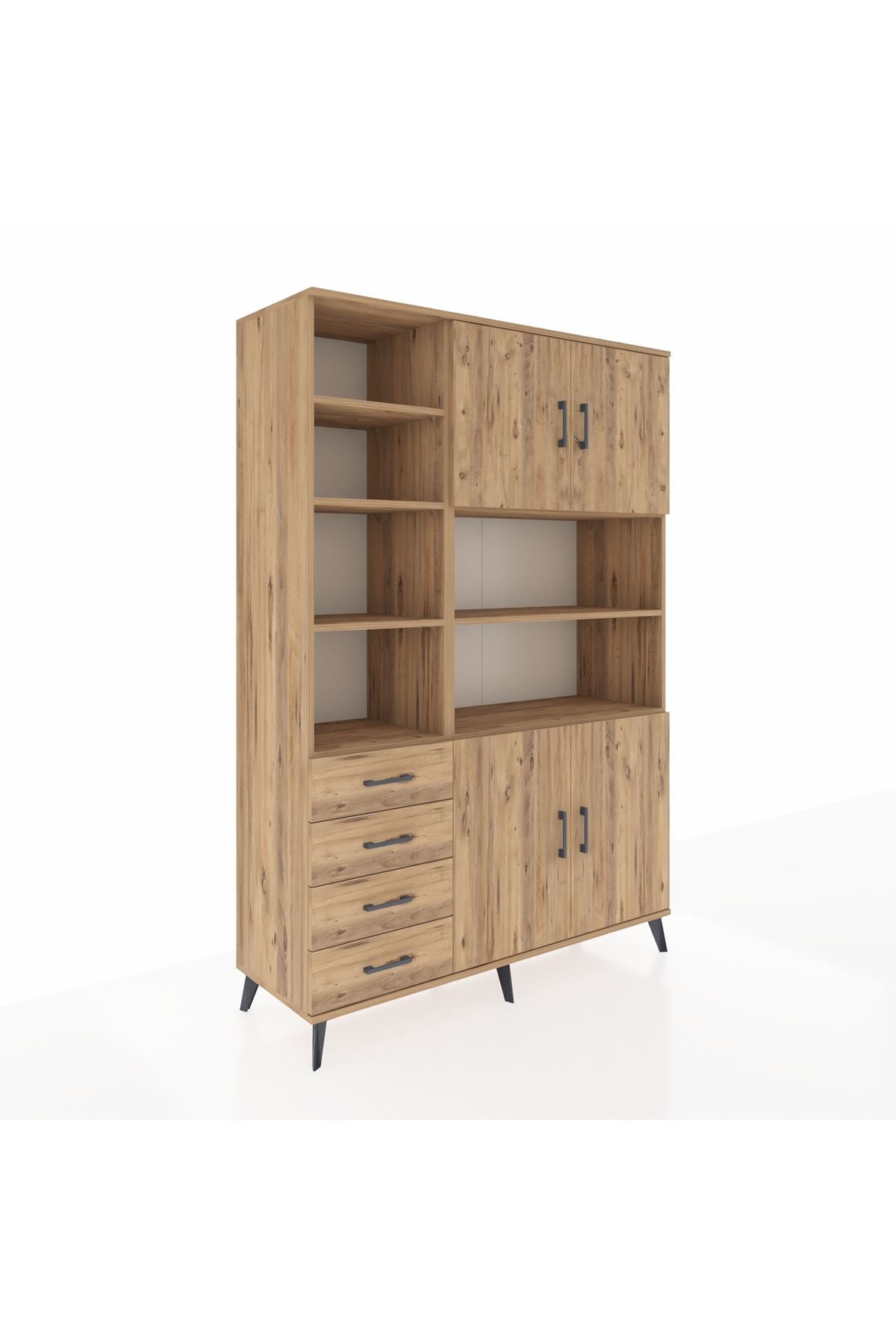 Hyperion Dolap 9 Raflı 4 Çekmeceli 4 Kapaklı 132x44x195 Çam-Çam/Çam