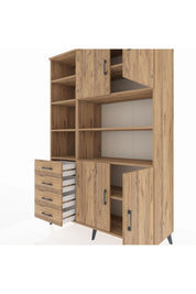 Hyperion Dolap 9 Raflı 4 Çekmeceli 4 Kapaklı 132x44x195 Çam-Çam/Çam