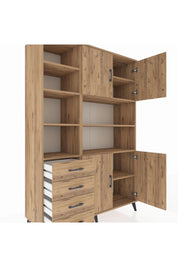 Hyperion Dolap 9 Raflı 4 Çekmeceli 4 Kapaklı 132x44x195 Çam-Çam/Çam